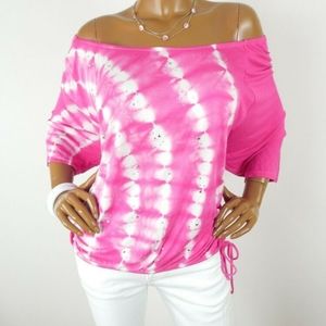 INC Bright Pink with Rivets Off the Shoulder Top